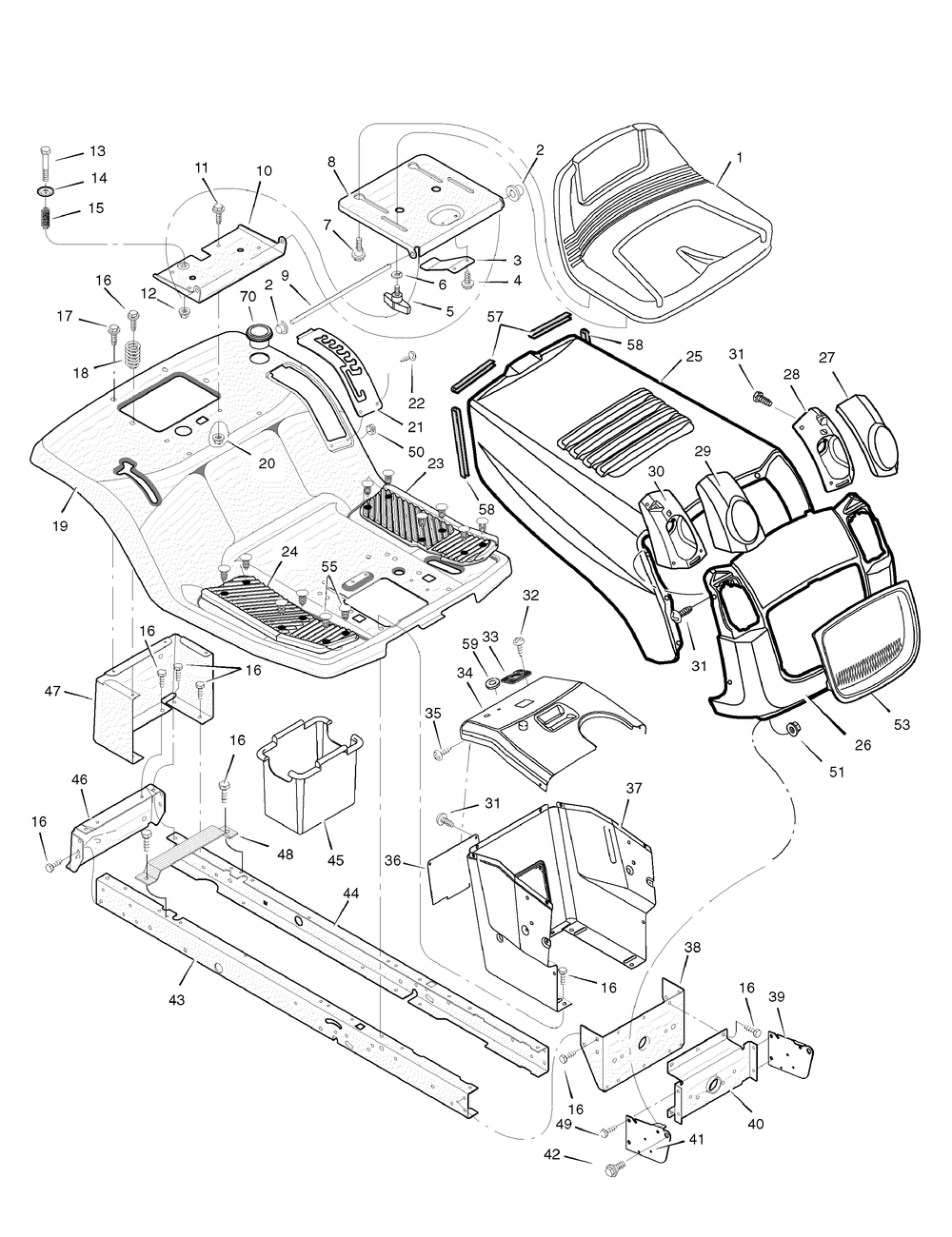 Chassis And Hood Diagram and Parts List for 312006X78B 2006 Briggs and Stratton Lawn Tractor